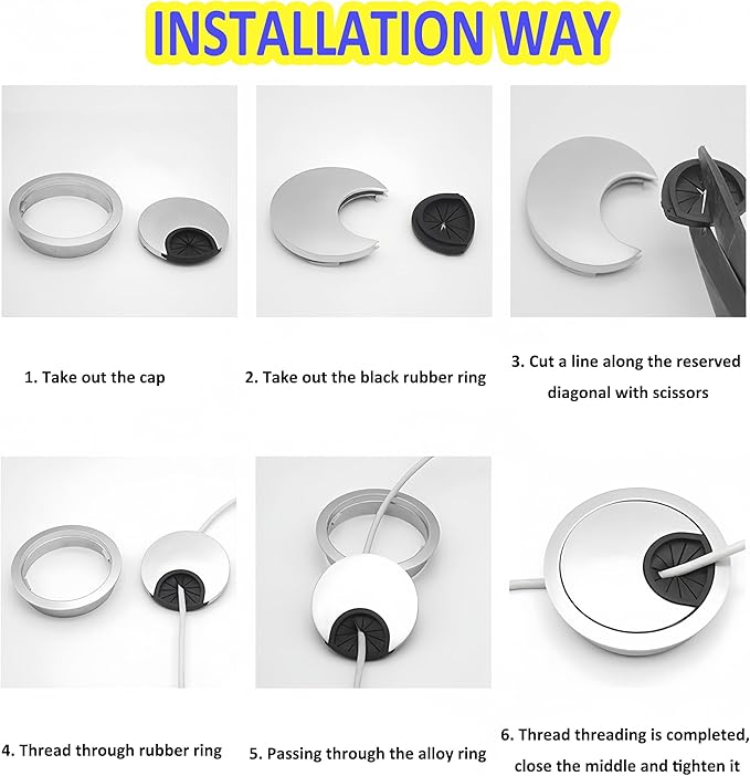 3 Pcs Satin Nickel Metal Cable Grommet, Zinc Alloy Desk Table Grommet Cable - Image 4