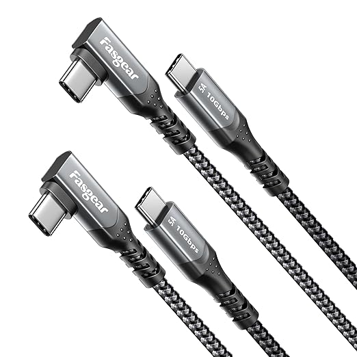 Fasgear 100W USB C to Type C 90-Degree Cable, 2 Pack 6ft USB 3.1 Gen 2 10Gbps by Fasgear