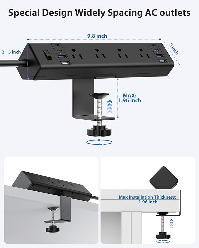 40W Fast Charging Station, Desk Clamp Power Strip 20W USB C, 8 Outlets - Image 3