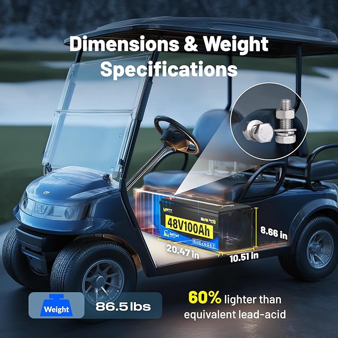 48V 100Ah Lithium Battery for Golf Cart, Built-in Bluetooth & 200A BMS & Mobile - Image 3