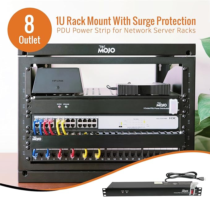 Tecmojo 1U Rack-Mount Horizontal 8-Outlet Power Strip UL Listed PDU - Image 3