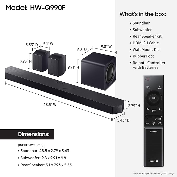 Samsung Q990F 11.1.4ch Q Series Subwoofer + Rear Speaker, Wireless Dolby Atmos - Image 2