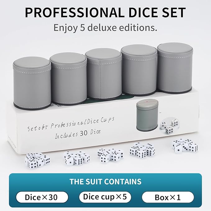 5 Pack PU Leather Dice Cups Velvet Felt-Lined Shaker Cups - Image 2