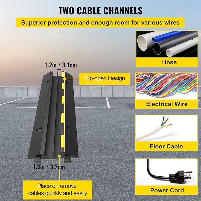 VEVOR Cable Protector Ramp, 5 Packs 2 Channels Speed Bump, Rubber Modular Humps - Image 3