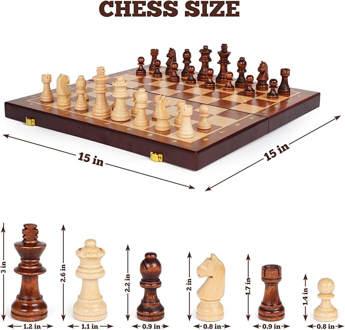 Wooden Magnetic Chess Set –15-Inch Foldable Wooden Chess Board - Image 6