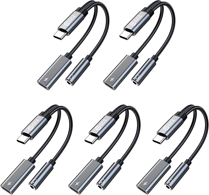 USB Type C to 3.5mm Headphone and Charger Adapter, 2 in 1 USB C to Aux Audio by KINBOOFI
