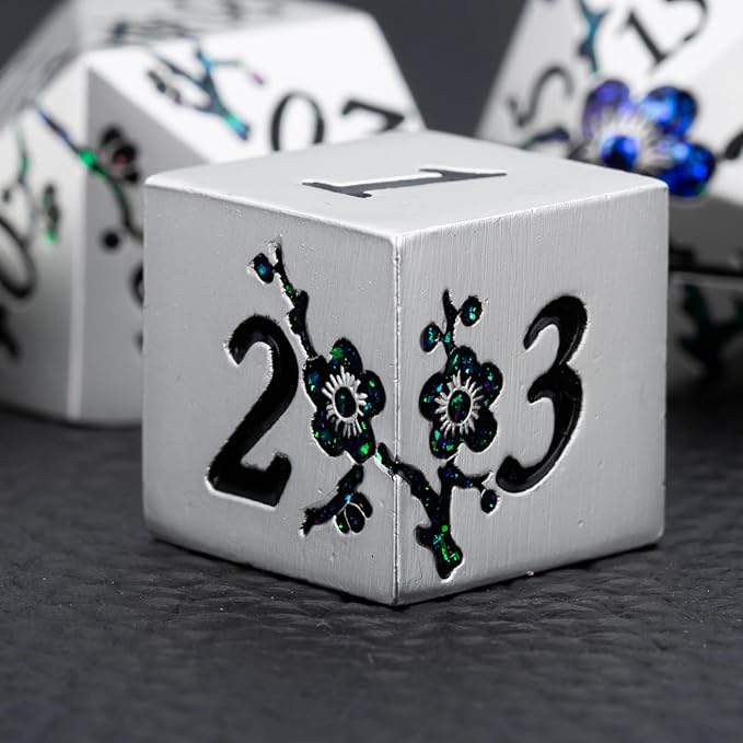 7 PCS Solid Metallic Flower D&D Dice Set, Metal Dungeons and Dragons Dice Set - Image 3