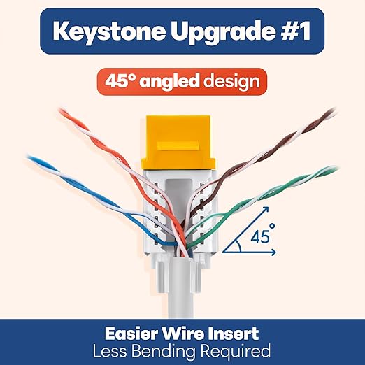 Everest 45° Angled RJ45 Cat6A Keystone Jacks 10-Pack in Yellow - Image 3