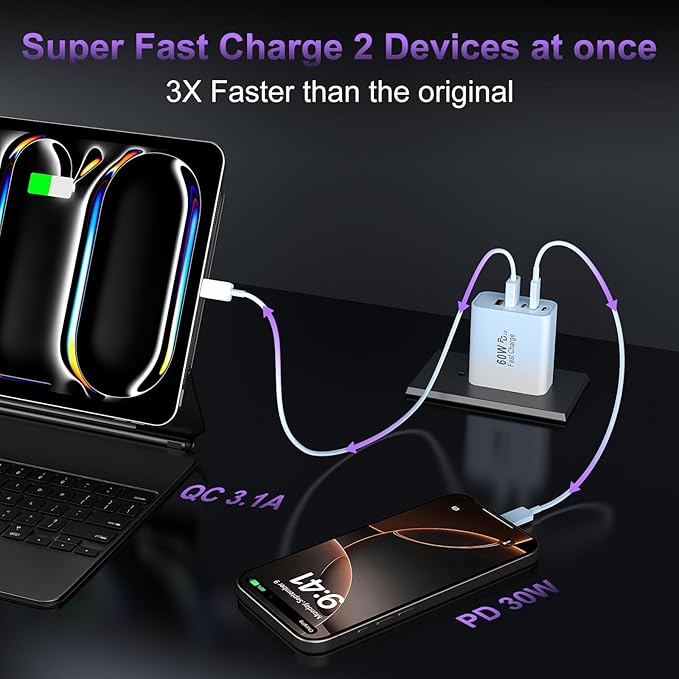 USB C Fast Wall Charger Block, 5-Port PD+QC Power Adapter Multiport Brick Type - Image 3
