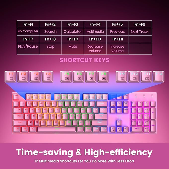 RisoPhy Mechanical Gaming Keyboard, RGB 104-Key Ultra-Slim Backlit USB Wired - Image 4
