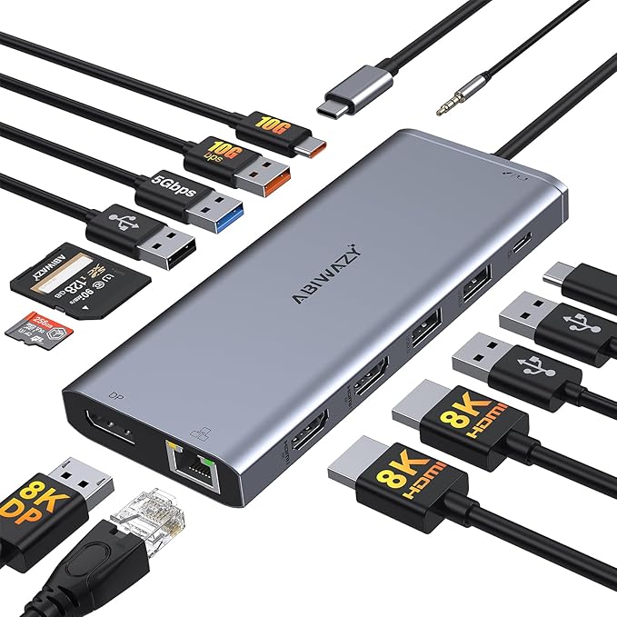 USB C Docking Station Dual Monitor by ABIWAZY