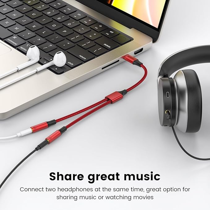 MOSWAG Type C to Dual 3.5mm Aux Headphone Jack Adapter, Hi-Res 2 Way Audio Y - Image 3