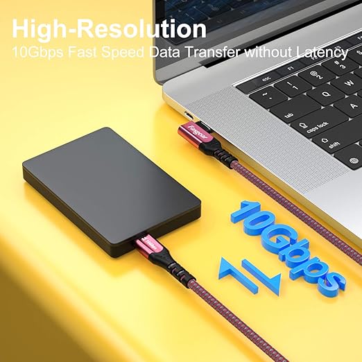 Fasgear USB C to USB C 3.1 Gen 2 Cable 6ft 90-Degree Type C 100W Cord 4K@60Hz - Image 2