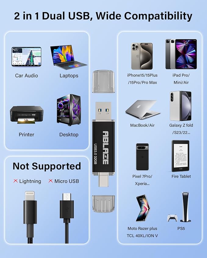 ABLAZE USB C Flash Drive 32GB 2 Pack, Dual USB 3.0+Type C Flash Drive Compatible - Image 6