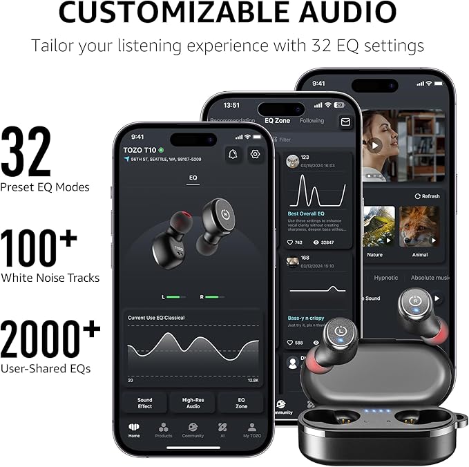 TOZO T10 Wireless Earbuds Bluetooth 5.3 Headphones, App Customize EQ, Ergonomic - Image 6