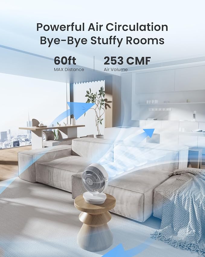 Fan for Bedroom, 120°Vertical Manual +90°Oscillating Desk fan, 60ft Powerful - Image 5