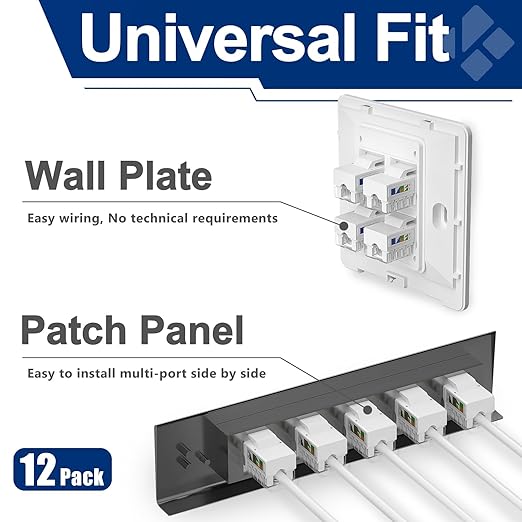 Cat6 Keystone Jacks 12-Pack, RJ45 Keystone Jack 90 Degree Punch Down, Ethernet - Image 4