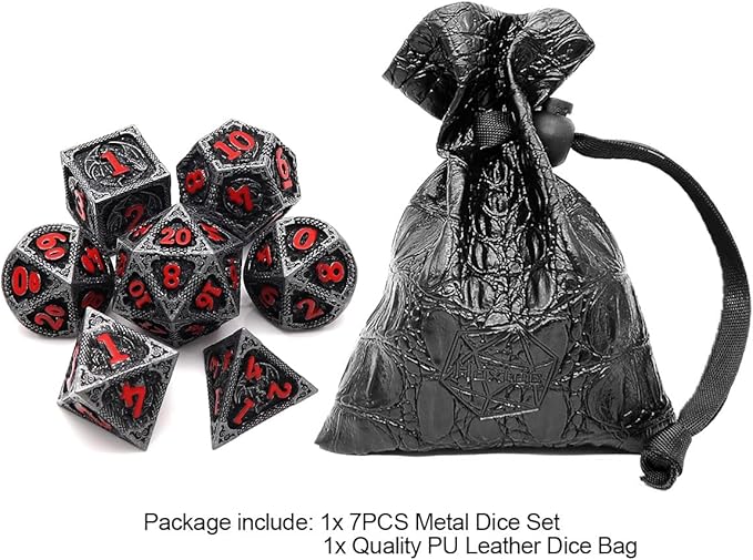 Haxtec Metal DND Dice Set Black Red Dragon D&D Dice Set - Image 2