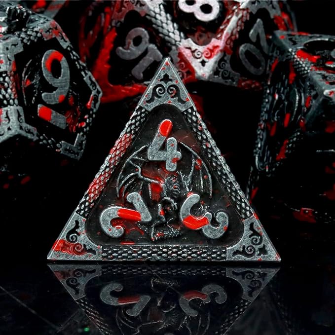 Haxtec Bloodstained Metal DND Dice Set Antique Iron Blood D&D Dice Set Dragon - Image 7
