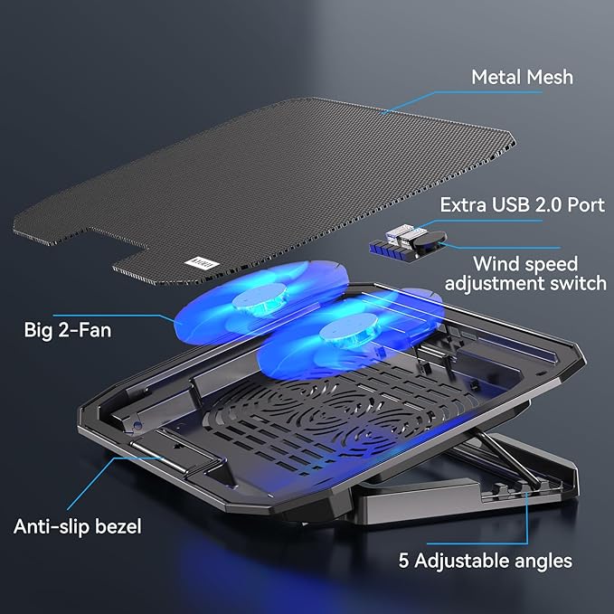 Ultra Slim Laptop Cooling Pad for 10-15.6 Inch Laptops, Portable Notebook Cooler - Image 2