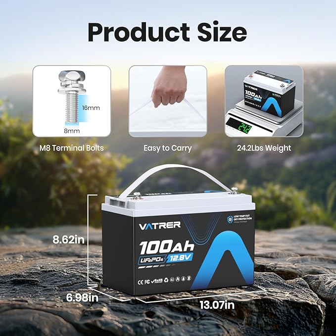 12V 100AH Low Temp Cutoff LiFePO4 Deep Cycle Battery - Image 2