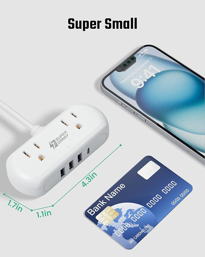 SUPERDANNY Power Strip with USB, 9.8ft Mini Desktop Charging Station with 2 - Image 8