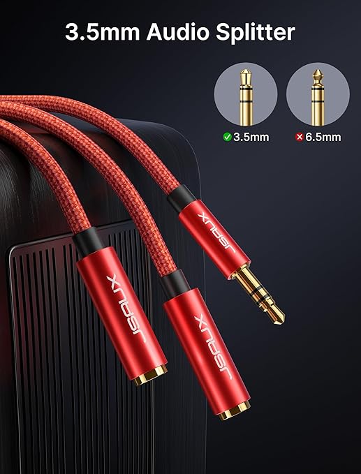 JSAUX Headphone Splitter 4ft, Audio Splitter 3.5mm Male TRS to 2 Dual 3.5mm - Image 4