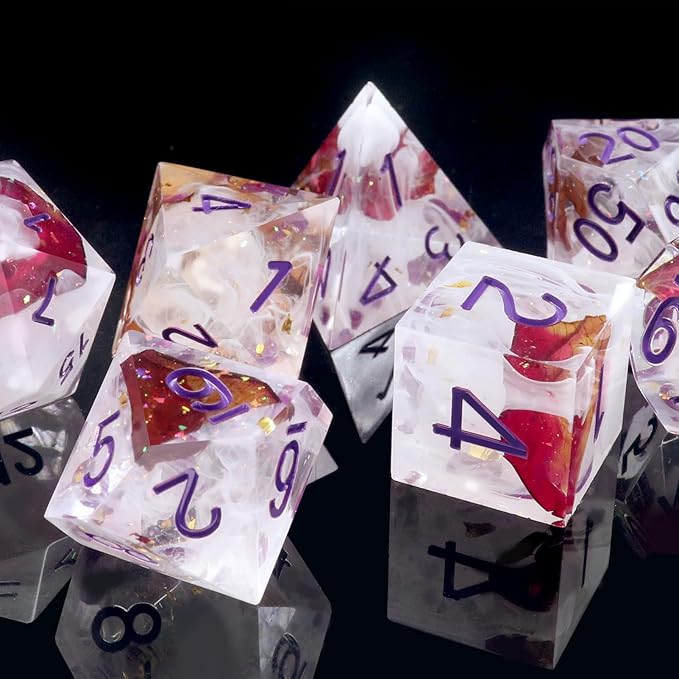 Haxtec DND Dice Set Rose Flower Sharp Edge Dice by HaxtecDice