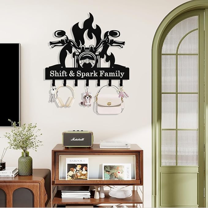 Personalized Flaming Motoclycle Key Holder Wall Mount, Custom Metal Key Rack - Image 2