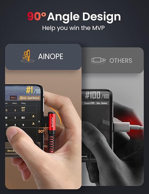 AINOPE USB C to USB Cable 3.1A USB Fast Charge Right Angle, Resistant Nylon - Image 3