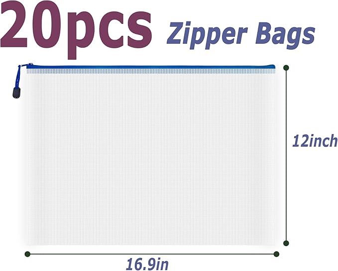 AUSTARK 20 Pcs Zipper File Bags, Plastic Mesh Pouch, Board Game Storage Bag - Image 2