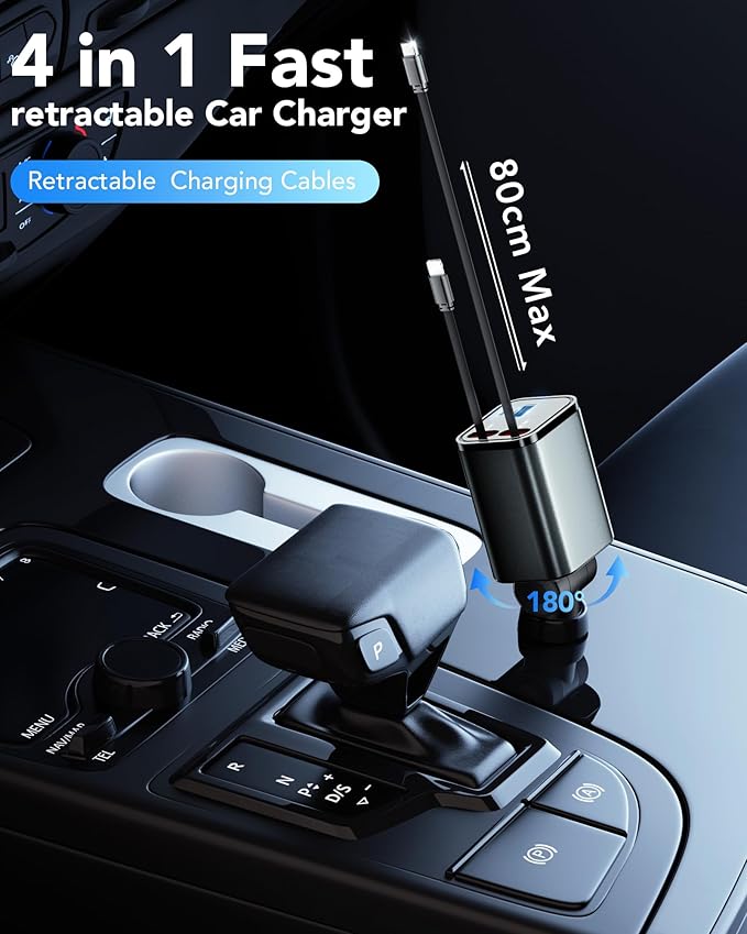 Upgraded Retractable Car Charger Adapter, 4 in 1 Fast Charging Car Phone Charger - Image 7