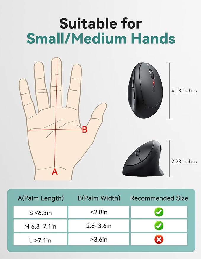 TECKNET Ergonomic Mouse, 4800 DPI Wireless Vertical Mouse, 5 Adjustable DPI - Image 6
