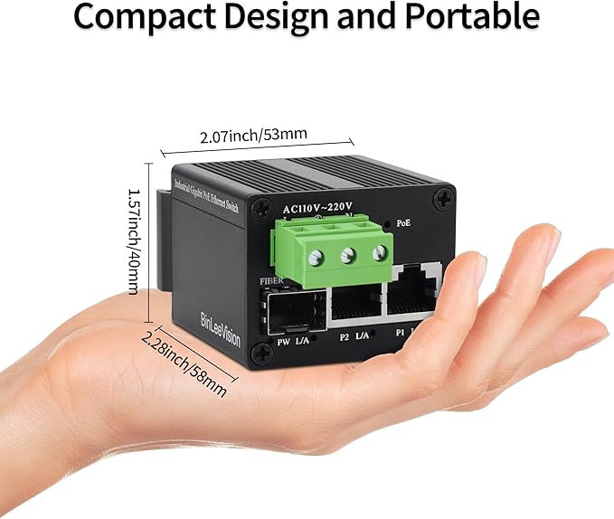 Industrial Mini Gigabit Ethernet Switch, 2-Port RJ45 + 1-Port SFP, Unmanaged - Image 5