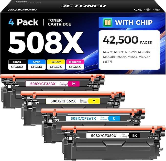 508X Toner Cartridge Set 4-Pack High Yield Replacement by JCTONER
