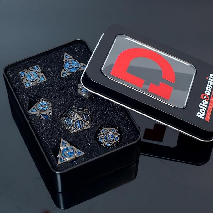 Blue Black Nickel Finish Heavy Metal DND Dice Set - Image 9