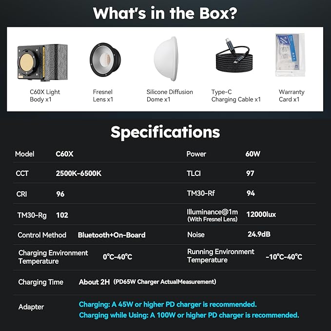 SIRUI C60X 60W Portable Photography Light, Ultra-Quiet 24.9dB & 0.53KG Compact - Image 9