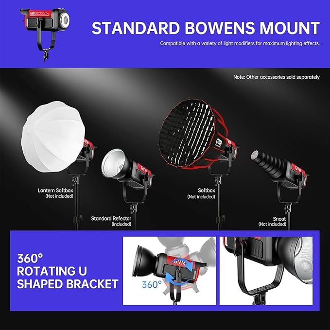 GVM 300C RGB Video Light, 300W Studio Light 2000K-10000K, 200 Lux@ 1m - Image 7