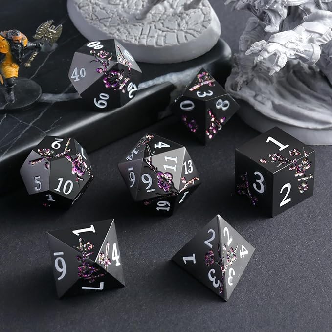 Glitter Purple Metal D&D Dice, DNDND 7 PCS Flower Metallic DND Dice Set - Image 5