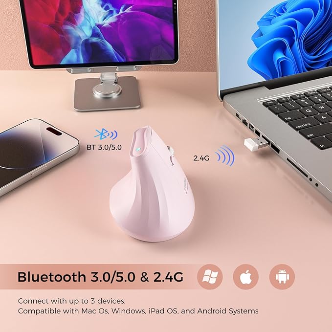 57° Ergonomic Wireless Tower Mouse, Vertical Quiet Ergo Mouse, 7 Buttons - Image 4