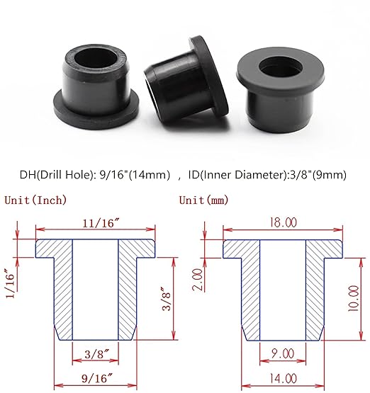 15 pcs 9/16" Drill Hole，3/8" ID Black Silicone Top hat Rubber Grommets - Image 2