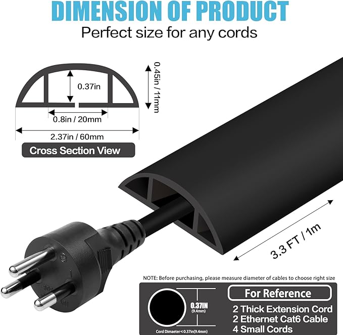 Floor Cord Cover Cavity 0.8"x0.37" Self Adhesive Cord Hider, 3.3FT Low Profile - Image 2
