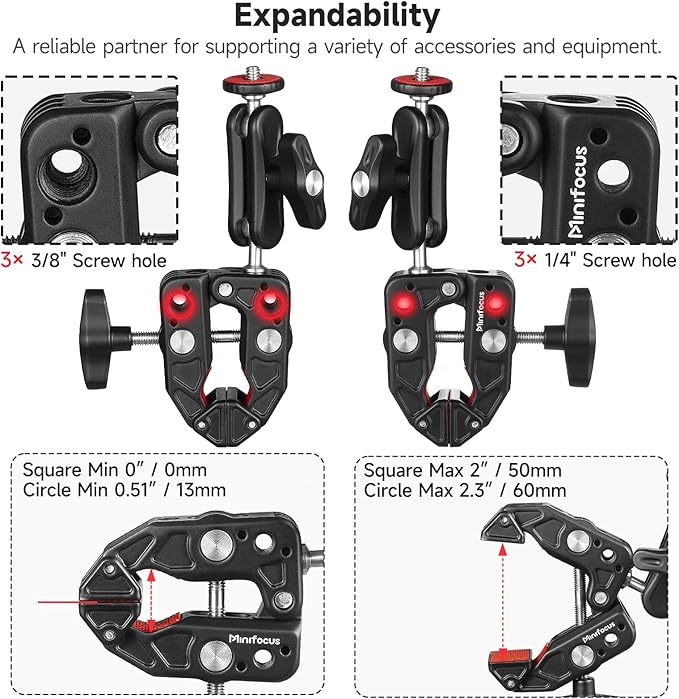 MINIFOCUS Super Clamp Camera Clamp Mount, 360° Ballhead Magic Arm - Image 9