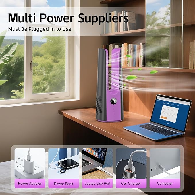 Desk Fan, 13 Inch Portable Bladeless Fan, Small Quiet Table Fan - Image 7