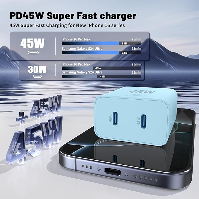 iPhone 16 15 Pro Max Charger Fast Charging, 45W Dual Port USB C Fast Charger - Image 3