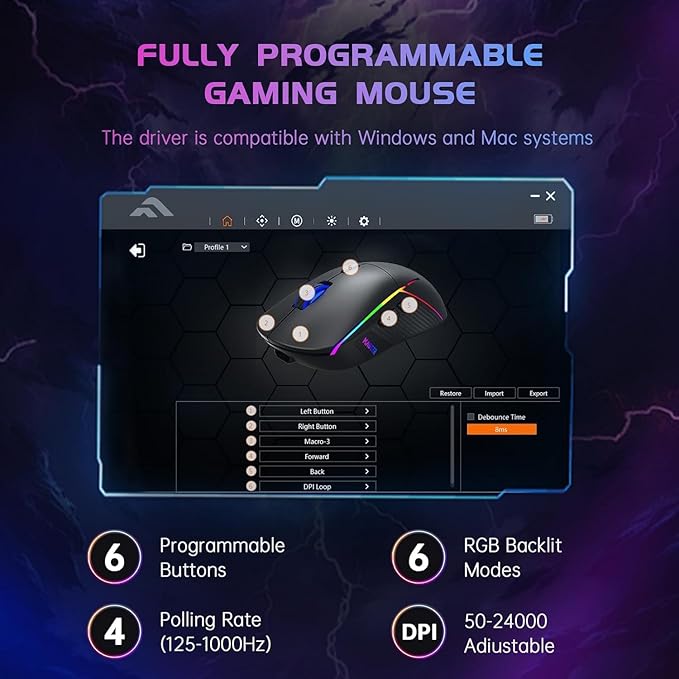 FFJ Wireless Gaming Mouse, 24000 DPI, Tri-Mode 2.4G/USB-C/Bluetooth 5.3 Gaming - Image 4