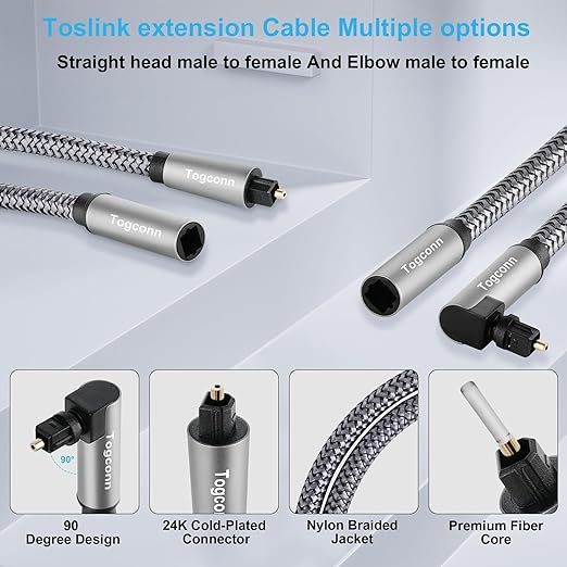 Optical Extension Fiber Digital Cable Adapter 0.6 Feet（2 Pack）, 90 Degree Right - Image 2