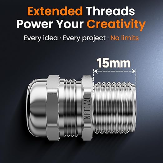 QILIPSU 4pcs 1/2" NPT 304 Stainless Steel Cable Gland Long Thread Waterproof - Image 4