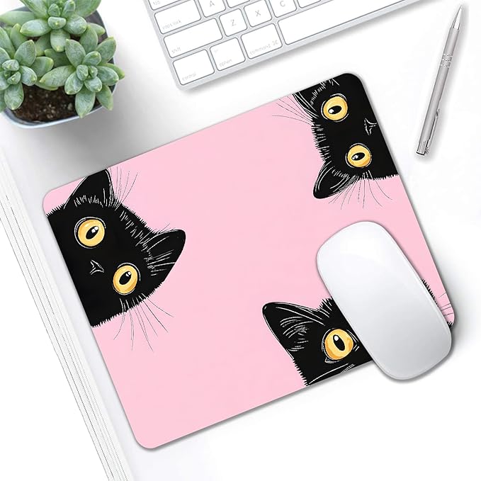Mouse Pad, Cute Pink Black Cats Mouse Pads - Image 5