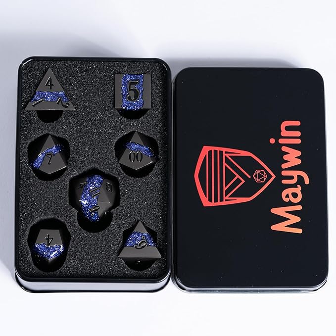 Metal DND Polyhedral Dice, Large Stripe Glitter Metallic Dice Set, Antique - Image 6
